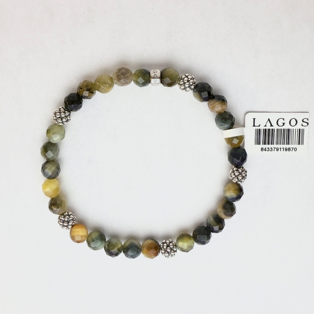 LAGOS Signature Caviar Five Station Tiger Eye Bead Bracelet Sterling Silver